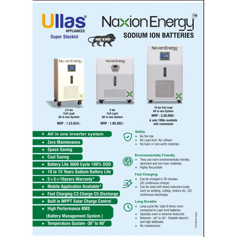 NAXION ENERGY 10KW Sodium Battery All In One Ups System/ for Home / Commercial / Office / Shop