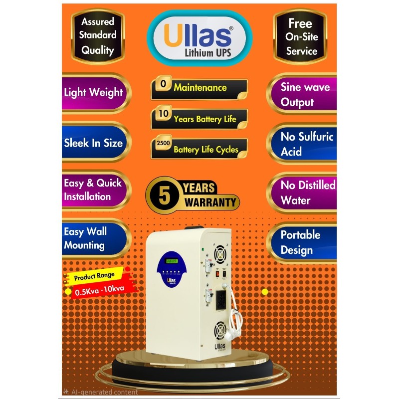 Ullas Lithium UPS UL1250 (1.25KW) / 1000 Watts / 1152wh